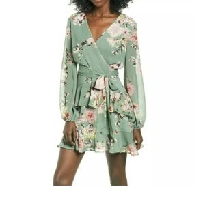 LOVE, FIRE TIERED WRAP DRESS SAGE FLORAL PRINT